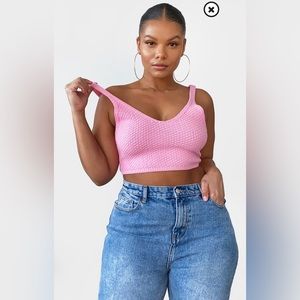 PLT Plus Pink Knit Elasticated Hem Crop Top